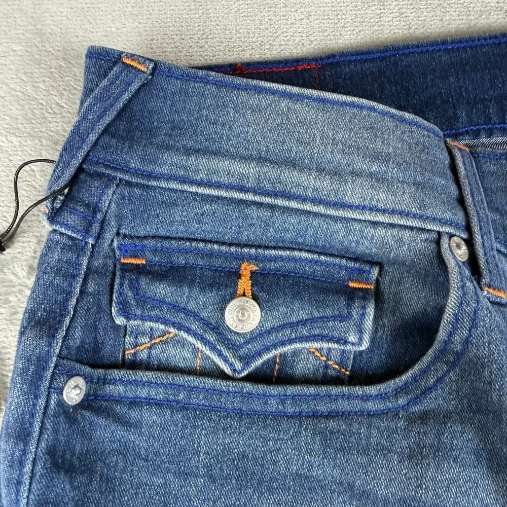 True Religion Rocco Relaxed Skinny Jean Shorts Mens 36 Blue Raw Hem $124 New NWT